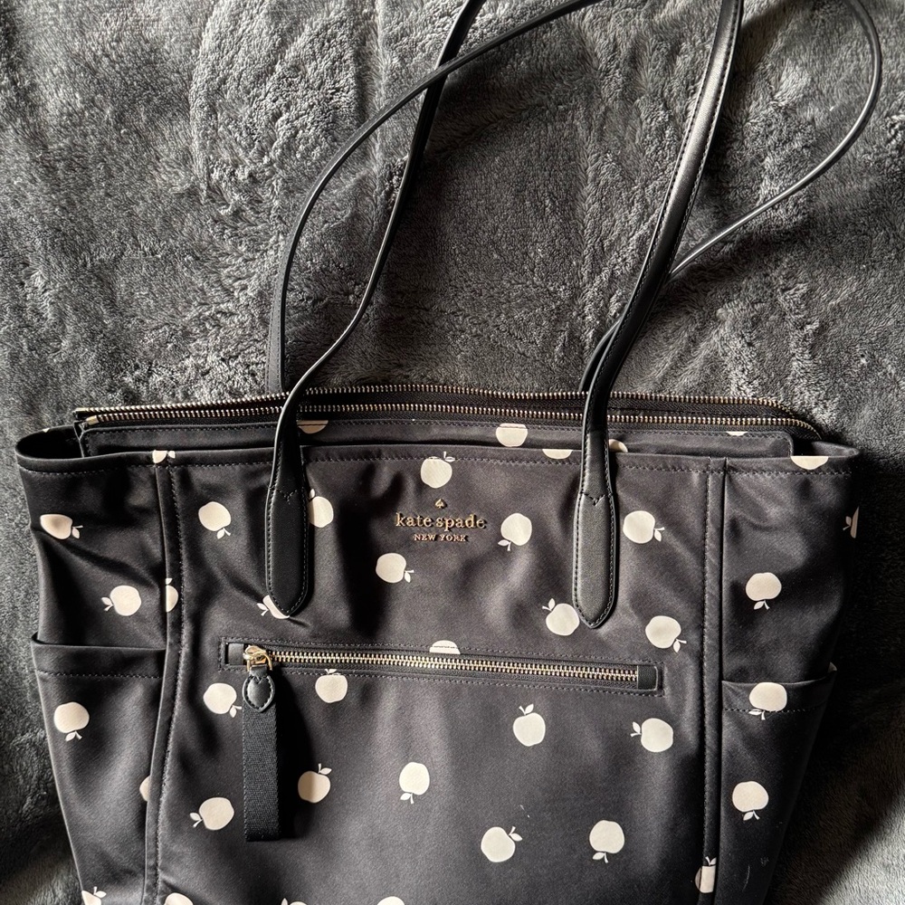 Kate Spade Black Tote with White Apple Print
